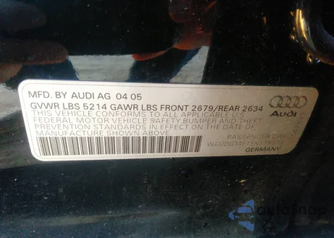 2005 Audi A6 3.2 (A6) z USA, uszkodzony, nr VIN WAUDG74F75N115173